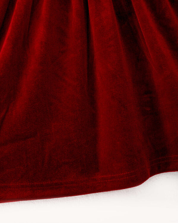 Red Velvet Leaves Girl Smocked Dress - Image 4