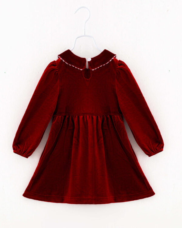 Red Velvet Leaves Girl Smocked Dress - Image 6