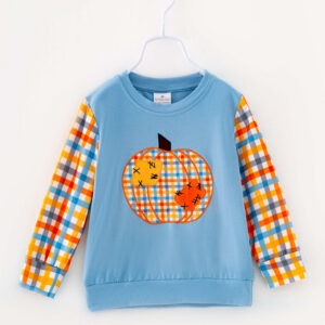 Blue Plaid Pumpkin Patch Boy Top