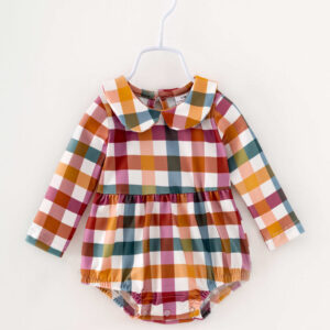 Brown Plaid Print Baby Girl Romper