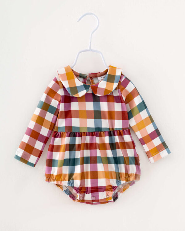Brown Plaid Print Baby Girl Romper