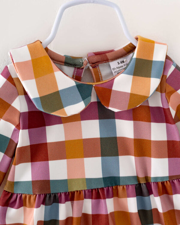 Brown Plaid Print Baby Girl Romper - Image 3