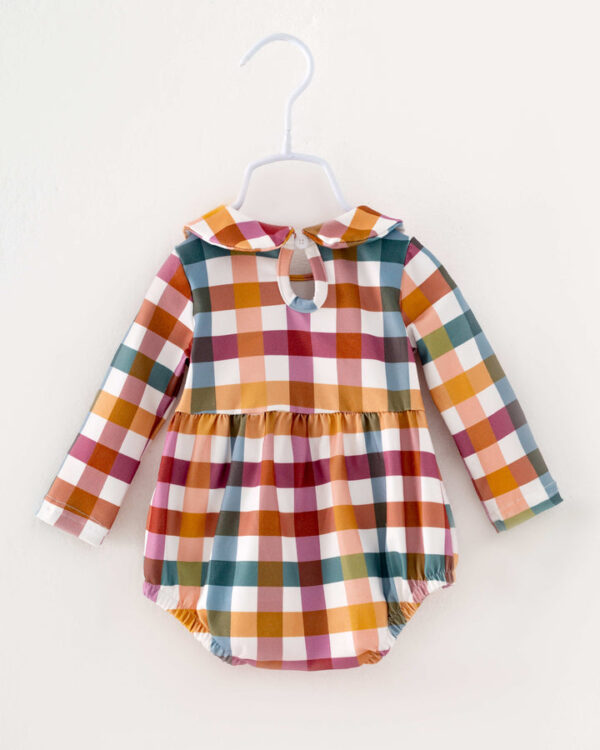Brown Plaid Print Baby Girl Romper - Image 6