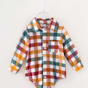 Brown Plaid Print Baby Boy Romper