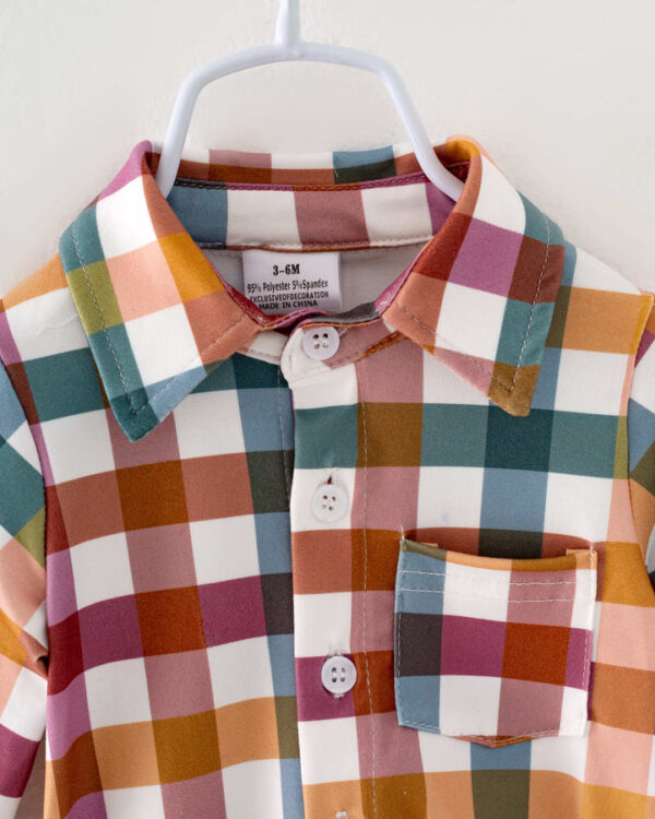 Brown Plaid Print Baby Boy Romper - Image 3