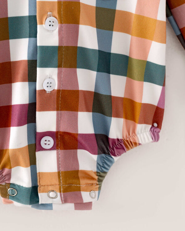 Brown Plaid Print Baby Boy Romper - Image 5