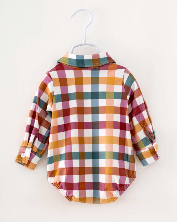 Brown Plaid Print Baby Boy Romper - Image 6