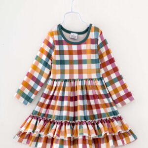 Brown Plaid Ruffle Girl Twirl Dress
