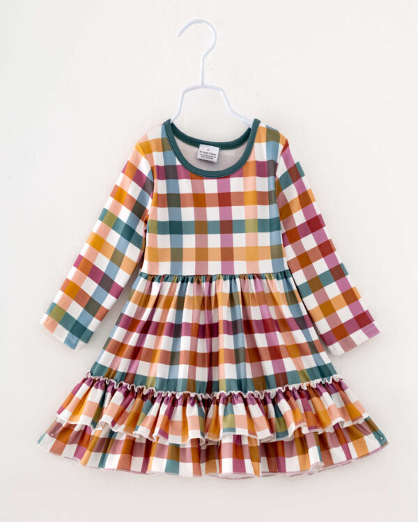 Brown Plaid Ruffle Girl Twirl Dress