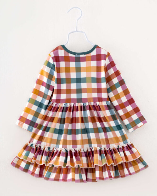 Brown Plaid Ruffle Girl Twirl Dress - Image 6