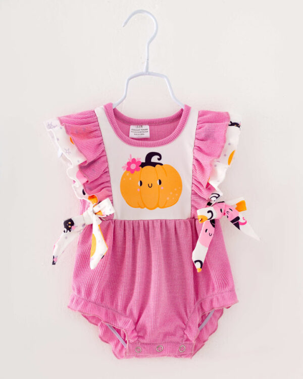 Pink Pumpkin Ruffle Baby Girl Romper