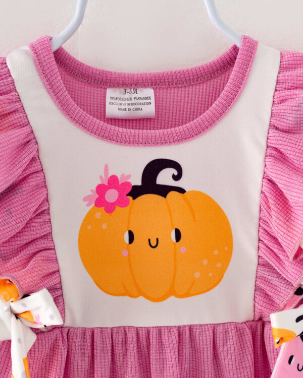 Pink Pumpkin Ruffle Baby Girl Romper - Image 3