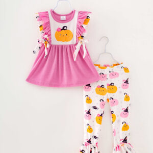 Halloween Pink Pumpkin Girl Bell Bottom Set