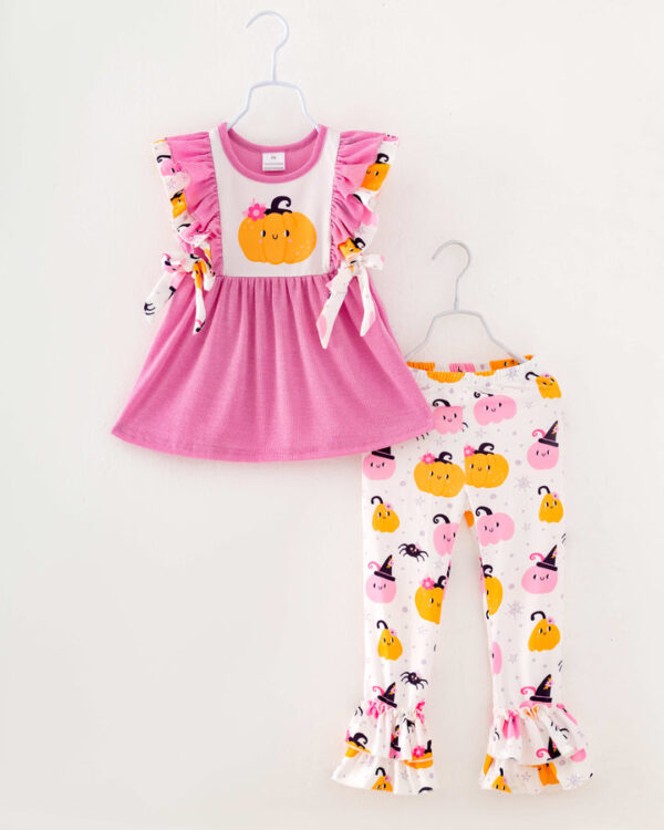 Halloween Pink Pumpkin Girl Bell Bottom Set