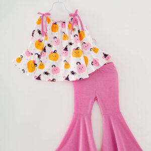 Halloween Pink Pumpkin Girl Bell Bottom Set