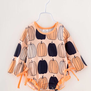 Halloween Orange Pumpkin Ruffle Baby Girl Romper