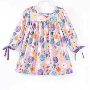 Purple Flower Print Girl Dress