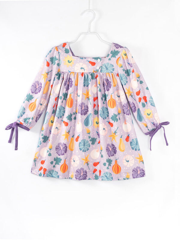 Purple Flower Print Girl Dress