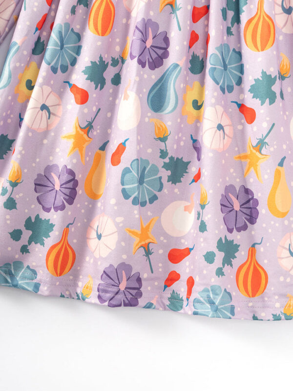 Purple Flower Print Girl Dress - Image 4