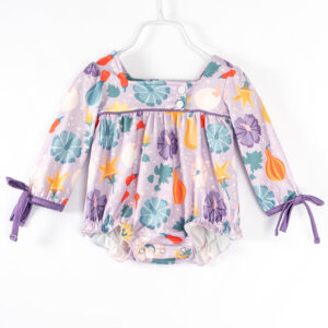 Purple Flower Print Baby Girl Bubble Romper