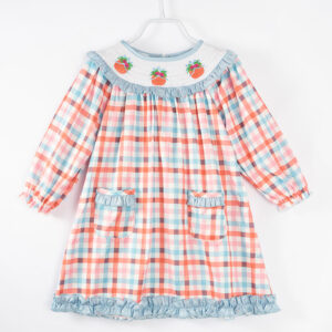 Blue Orange Plaid Pumpkin Girl Smocked Dress