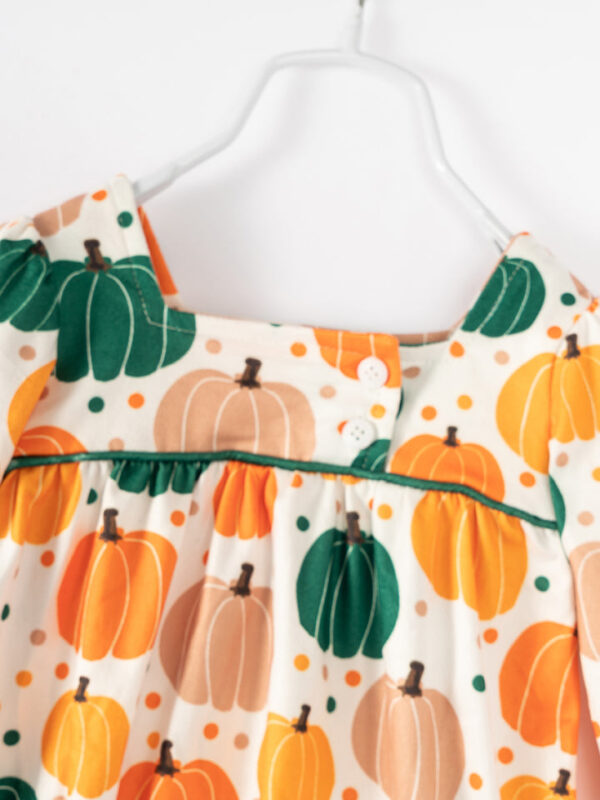Orange Pumpkin Print Baby Girl Bubble Romper - Image 3