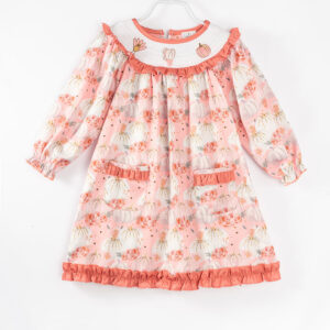 Coral Pink Pumpkin Turkey Girl Smocked Dress