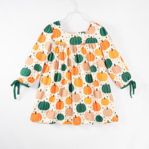 Orange Pumpkin Print Girl Dress