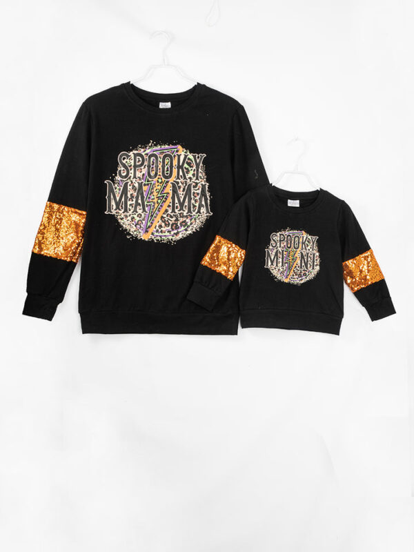 Halloween Black Sequins Spooky MINI Girl Top - Image 4