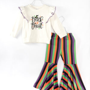 Halloween Trick or Treat Stripe Ruffle Girl Bell Pant Set