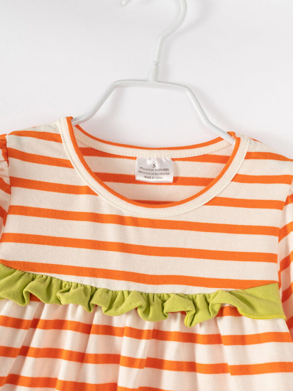 Orange Stripe Sequins Pumpkin Ruffle Girl Pant Set - Image 3