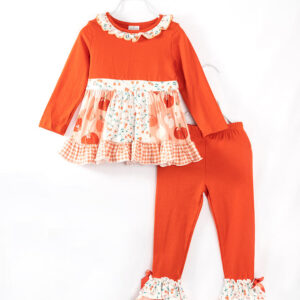 Orange Pumpkin Floral Ruffle Girl Pant Set
