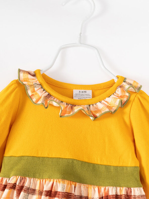 Yellow Plaid Baby Girl Bubble Romper - Image 3
