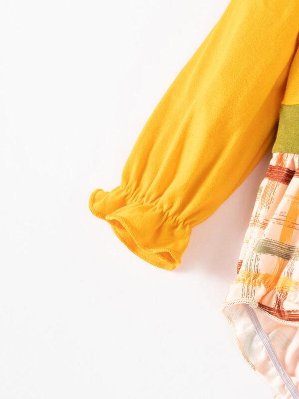 Yellow Plaid Baby Girl Bubble Romper - Image 4