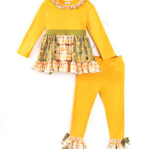 Yellow Plaid Sunflower Ruffle Girl Pant Set