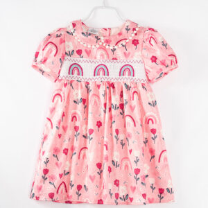 Pink Rainbow Flower Girl Smocked Dress