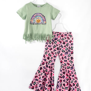 Halloween Vibes Pink Leopard Rainbow Girl Bell Pant Set