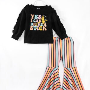 Halloween Stripe Ruffle Girl Bell Pant Set