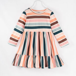 Pink Blue Stripe Ruffle Girl Twirl Dress