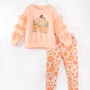 Coral Pumpkin Floral Ruffle Girl Bottom Set
