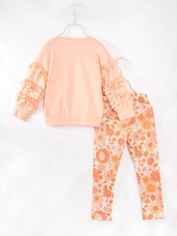 Coral Pumpkin Floral Ruffle Girl Bottom Set - Image 6