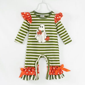 Halloween Stripe Ghost Baby Girl Ruffle Romper