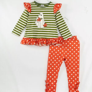 Halloween Stripe Pumpkin Ruffle Girl Bottom Set