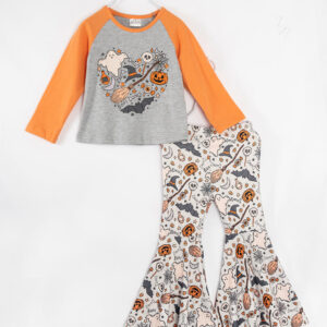 Halloween Ghost Pumpkin Girl Bell Bottom Set