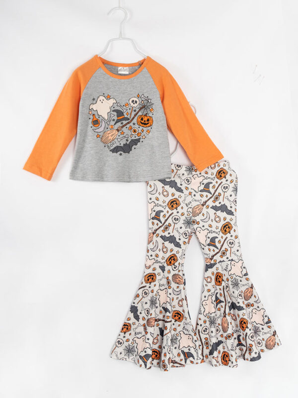 Halloween Ghost Pumpkin Girl Bell Bottom Set