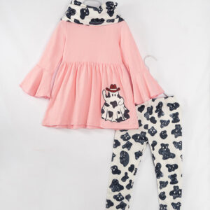 Halloween Pink Ghost Cow Print Girl 3pcs Set