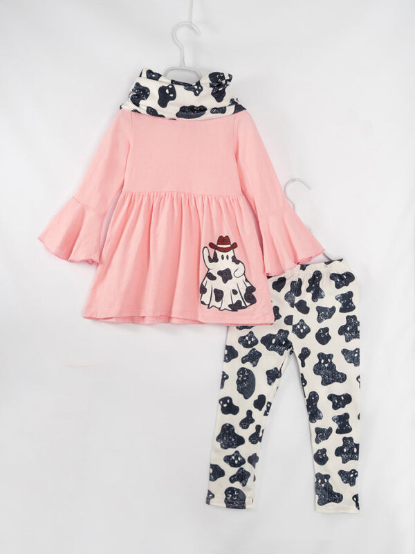 Halloween Pink Ghost Cow Print Girl 3pcs Set