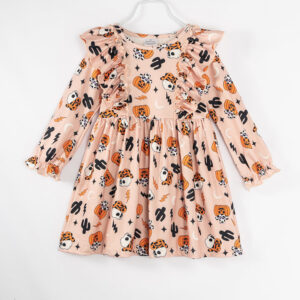Halloween Pumpkin Print Ruffle Girl Twirl Dress