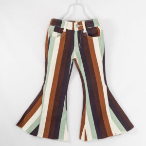 Blue Brown Stripe Girl Denim Bell Pant