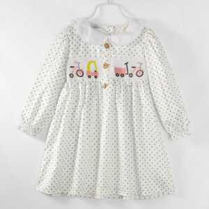 Blue Polka dots Tricycle Toddler Girl Smocked Dress